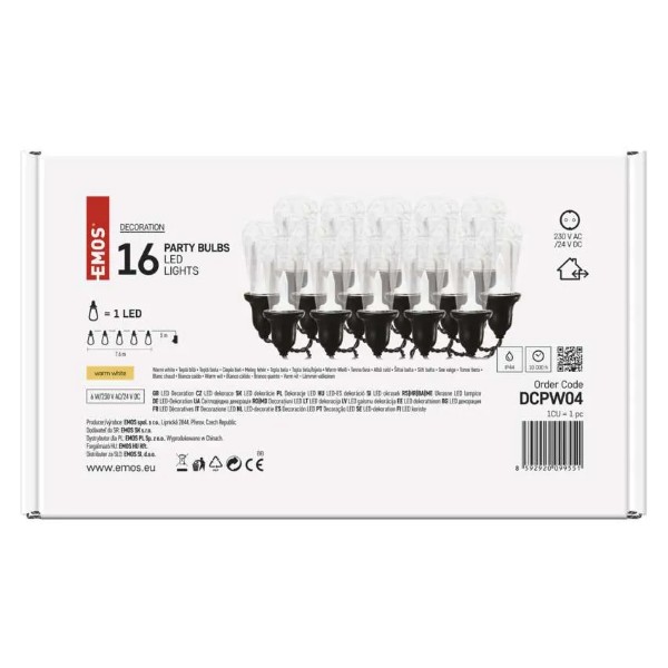 Фото - Гирлянда фигурная EMOS DCPW04 16 шт прозрачные,5м,наружные и внутренние,теплый белый