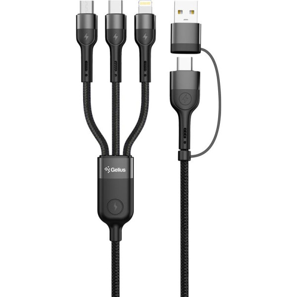Фото - Кабель синхронізації даних Gelius Multimate GP-UCN006 4in1 USB-A/Type-C to Type-C/Lightning/MicroUSB (1,2m) (60W) Black (98306)