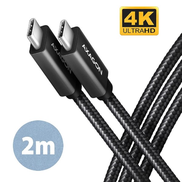 Фото - Кабель AXAGON USB-C 3.2 Gen 2, 2m, PD 100W, 5A, 4K HD, Black (BUCM32-CM20AB)