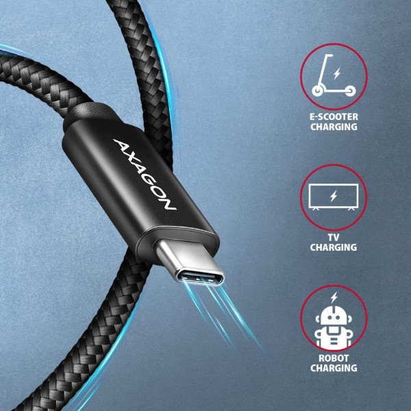 Фото - Кабель AXAGON USB-C 2.0, 2.5m, PD 240W 5A, Black (BUCM2-CM25AB)