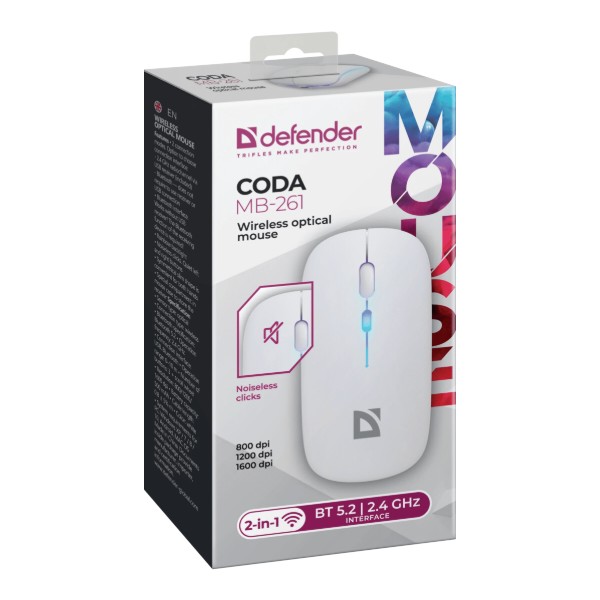 Фото - Мышь беспроводная Defender Coda MB-261, 2.4G, BT,rainbow,rechargeable White (52262)