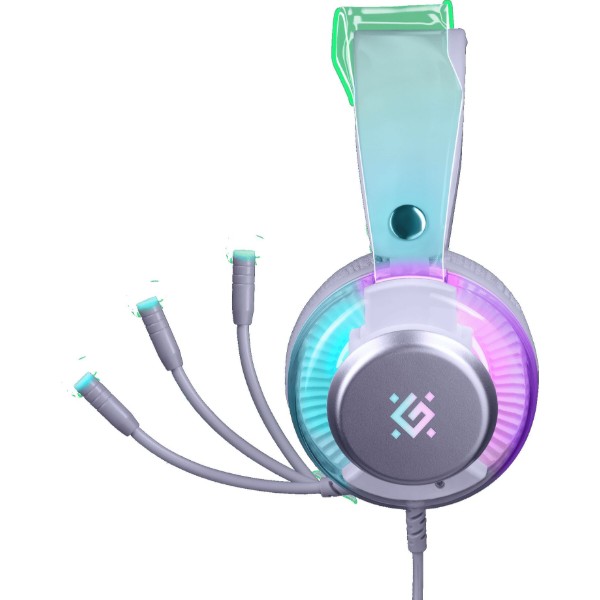 Фото - Навушники повнорозмірні дротові Defender Glitch, USB, RGB, 2м, White (62490)