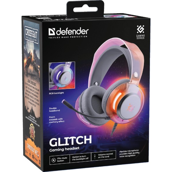 Фото - Навушники повнорозмірні дротові Defender Glitch, USB, RGB, 2м, White (62490)