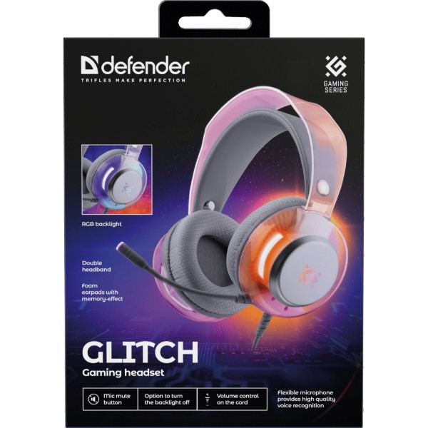 Фото - Навушники повнорозмірні дротові Defender Glitch, USB, RGB, 2м, White (62490)