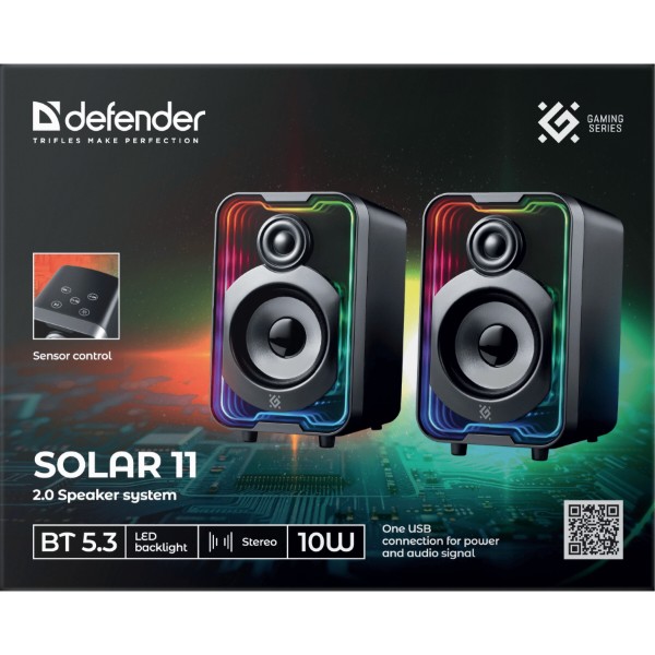 Фото - Комп'ютерна акустика компактна 2.0 Defender Solar 11 10Вт, 2.0, BT, USB-Type-C, з підсвіткою (65811)