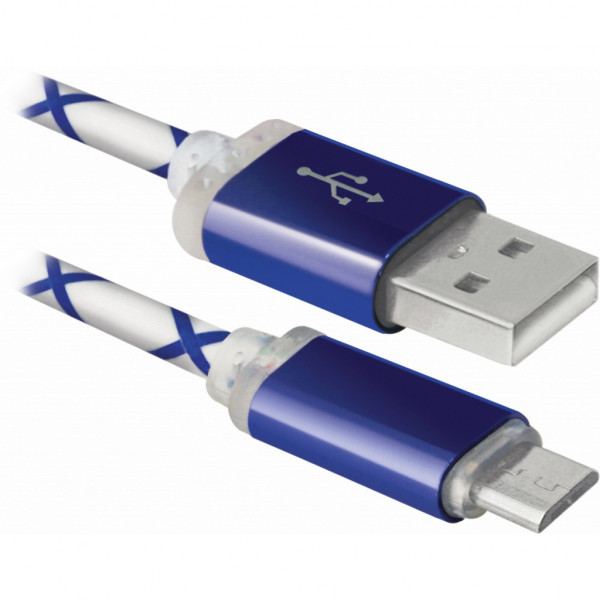Фото - Кабель Defender USB08-03LT USB - Micro USB Blue LED Backlight 1m (87555)