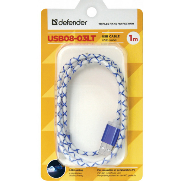 Фото - Кабель Defender USB08-03LT USB - Micro USB Blue LED Backlight 1m (87555)