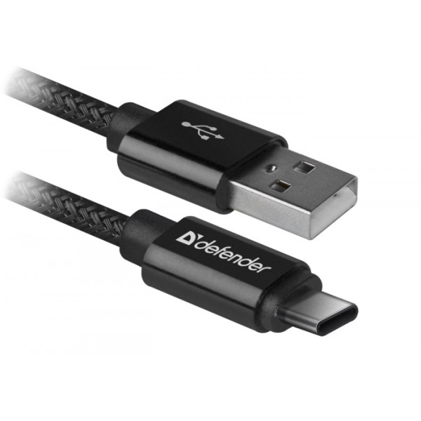 Фото - Кабель синхронізації даних Defender USB09-03T PRO USB2.0 AM-Type-C Black 1m (87814)