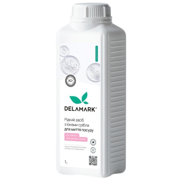 Фото - Средство для ручного мытья посуды DeLaMark с ионами серебра, для детской посуды без запаха, 1 л (4820152334107)