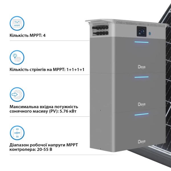Фото - Система хранения энергии Deye 2.5kW 7.5kWh LiFePO4 51.2V 4 MPPT 220/230V Однофазная (SUN-BK250-7.5KWH-EU-AM4-32L)