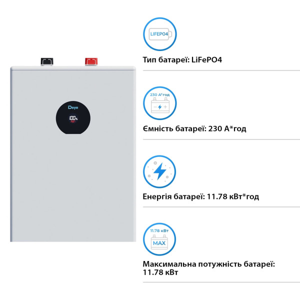 Фото - Батарея для сонячного інвертора Deye 51.2V 230Ah 11.8kWh (SE-F12-C)