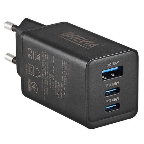 Фото - Мережевий зарядний пристрій Brevia ePowerGaN PD65W 2xUSB-C+USB-A (44065GDCUB)