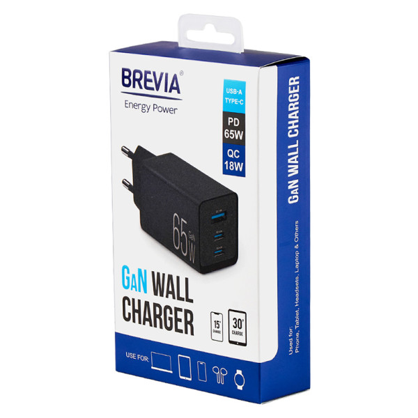 Фото - Мережевий зарядний пристрій Brevia ePowerGaN PD65W 2xUSB-C+USB-A (44065GDCUB)