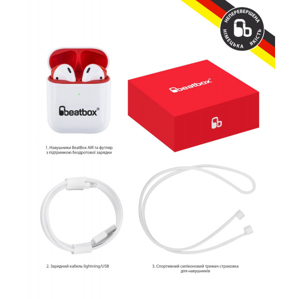 Фото - Навушники вкладиші бездротові TWS BeatBox PODS AIR 2 Wireless charging white-red (bbpair2wcwr)