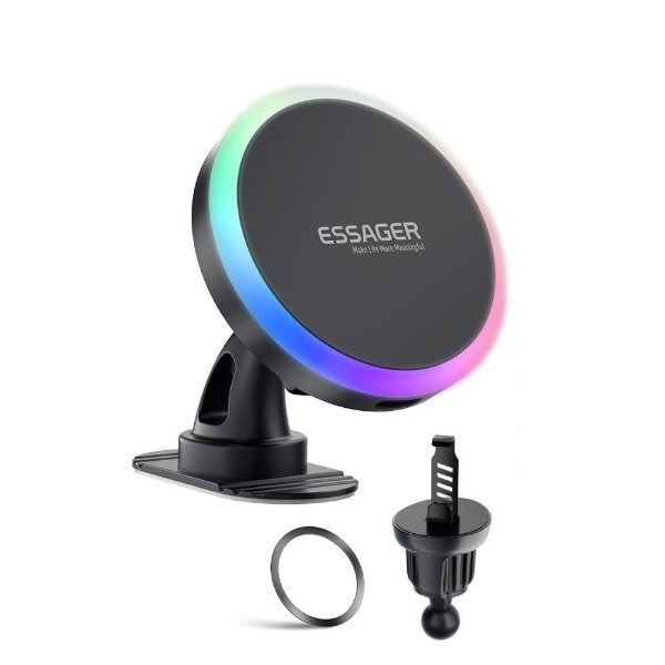 Фото - Автотримач з бездротовою зарядкою Essager Neon magnetic wireless charger car bracket beak hook + paste (EZJCX-NH01-Z)