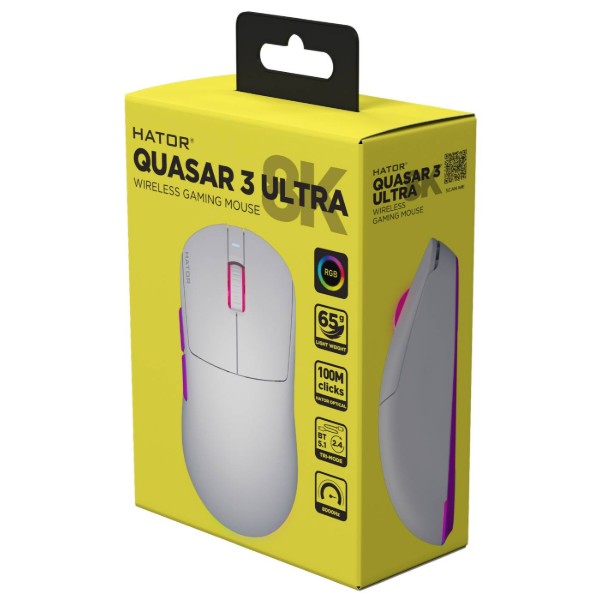 Фото - Мышь беспроводная игровая Hator Quasar 3 ULTRA 8K Wireless White (HTM771)