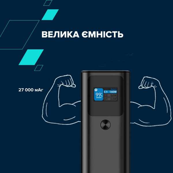 Фото - Батарея мобільна Canyon PB-2010 TFT 27000mAh PD140W Dark Grey (CNE-CPB2010DG)