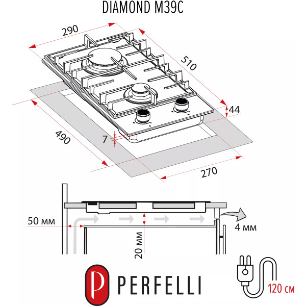 Фото - Варочная панель газовая Perfelli DIAMOND M39C INOX