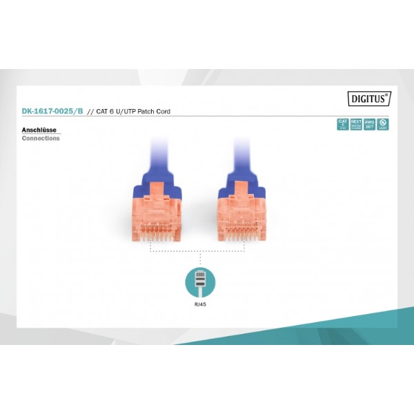 Фото - Кабель патч-корд Digitus CAT 6 UTP 0.25 м Blue (DK-1617-0025/B)
