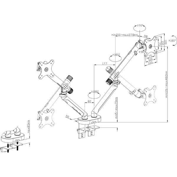 Фото - Крепление настольное Digitus Dual Monitor Clamp Black (DA-90471)