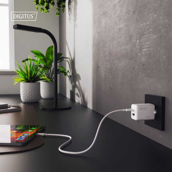 Фото - Мережевий зарядний пристрій Digitus GaN 1хUSB-C 1хUSB-A 45W (DA-10302)