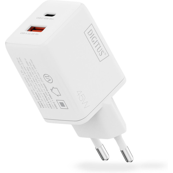 Фото - Мережевий зарядний пристрій Digitus GaN 1хUSB-C 1хUSB-A 45W (DA-10302)