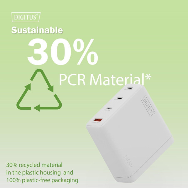 Фото - Мережевий зарядний пристрій Digitus GaN 3хUSB-C 1хUSB-A 140W (DA-10305)