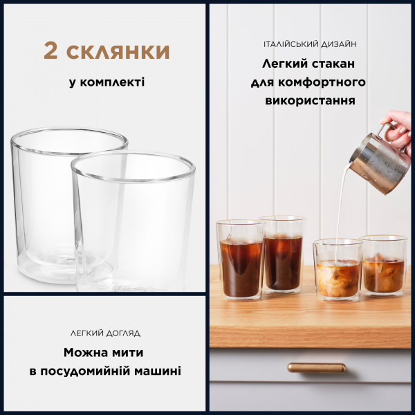 Фото - Уцінка - Набір склянок з подвійними стінками Delonghi DLSC318 2 шт. 400 мл