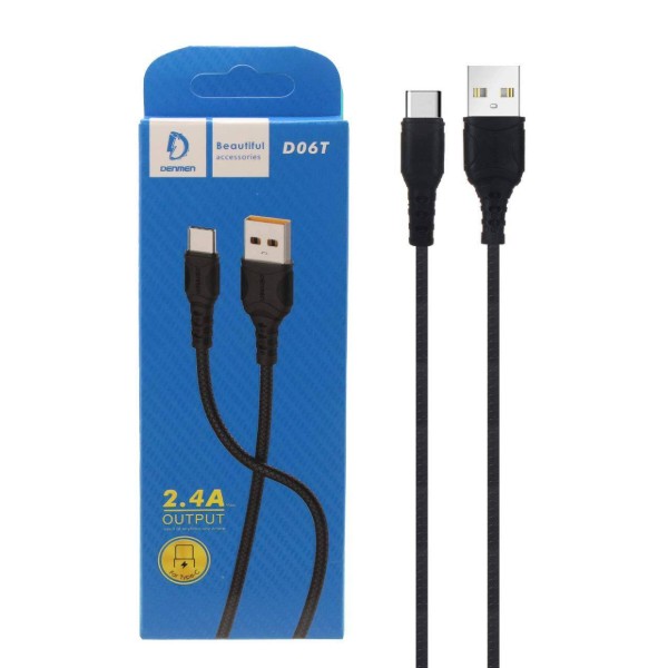 Фото - Кабель Denmen D06T Silicone USB Type-C 2.4A 1m Black (DM-D06T-BK)