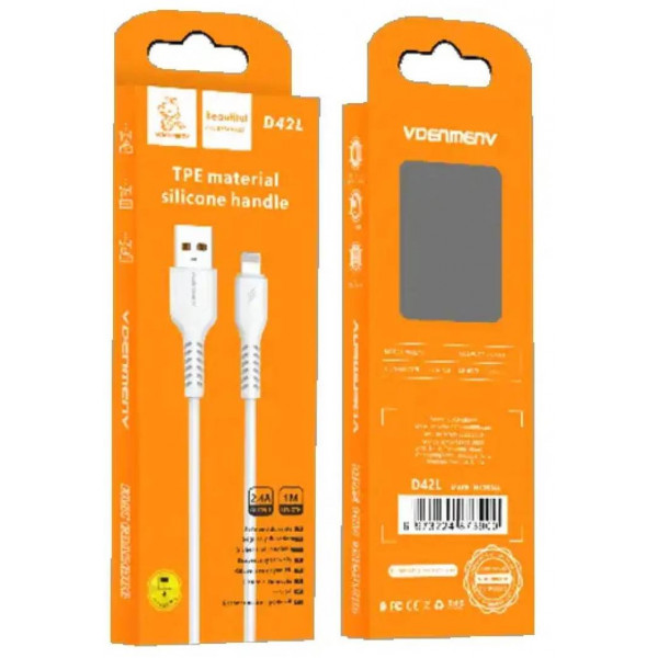 Фото - Кабель синхронізації даних Denmen D42L Silicone Lightning 2.4A 1m White (DM-D42L-WH)