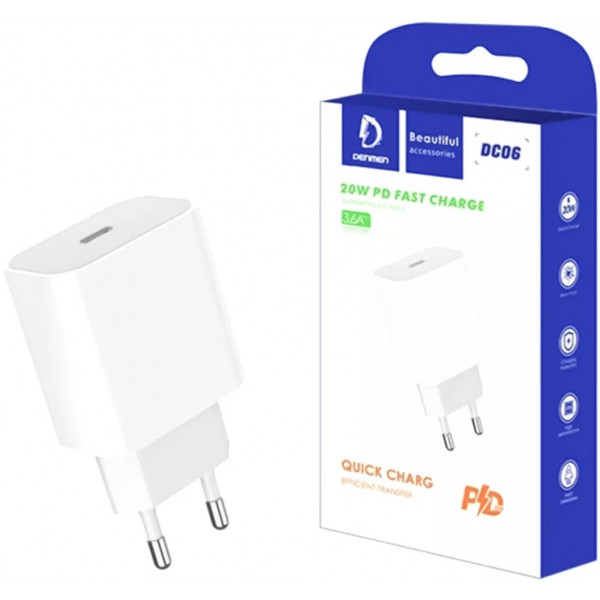 Фото - Мережевий зарядний пристрій Denmen DC06 20W 3.6A USB-C White (DM-DC06-WH)