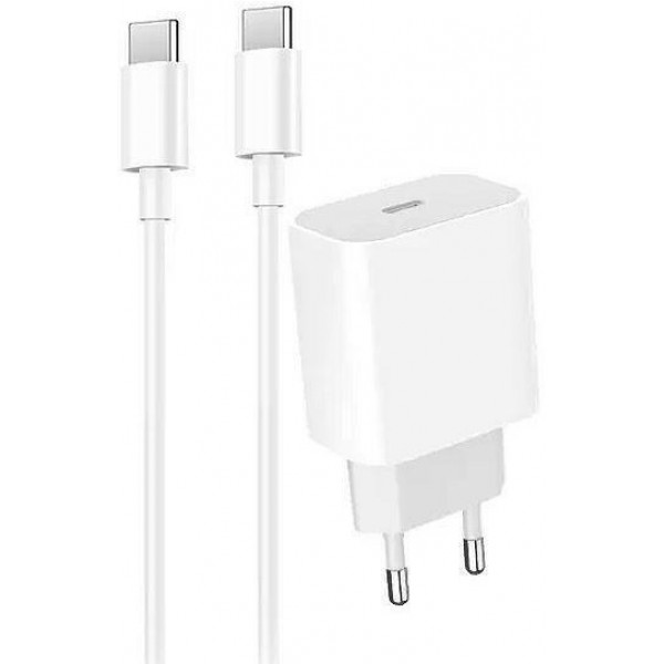 Фото - Мережевий зарядний пристрій Denmen DC06 20W 3.6A USB-C White з кабелем Type-C - Type-C (DM-DC06T-WH)