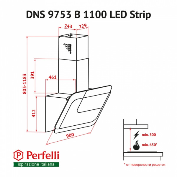 Фото - Вытяжка декоративная Perfelli DNS 9753 B 1100 WH/BL LED Strip