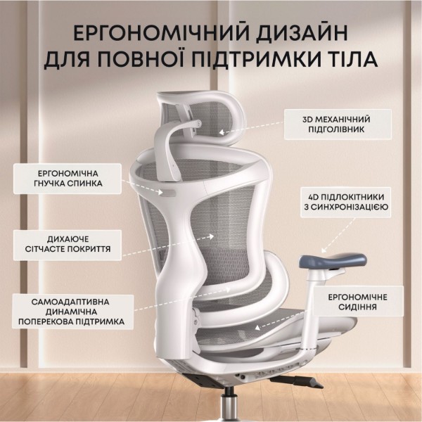 Фото - Кресло офисное Sihoo DORO C300L Mesh White (DORO-C300L-A3-102)