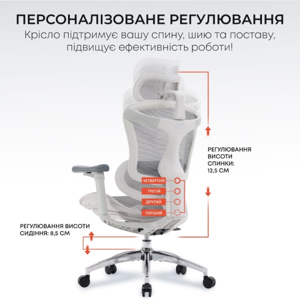 Фото - Кресло офисное Sihoo DORO C300L Mesh White (DORO-C300L-A3-102)