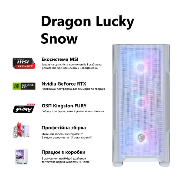 Фото - Системний блок Dragon Lucky Snow Powered_by MSI (RTX 5060 + R5 7500F-WH) White