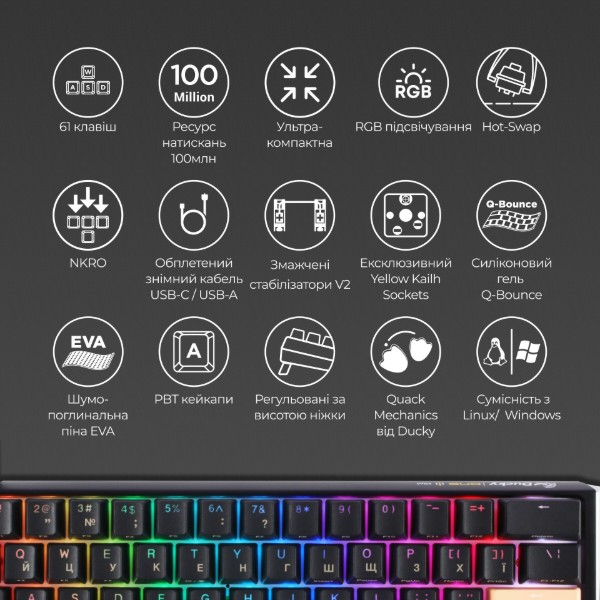 Фото - Клавиатура проводная игровая Ducky One 3 Mini Cherry MX Speed silver RGB Black UA (DKON2161ST-PUAPXCLAWSC1)