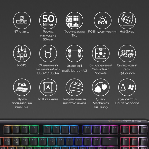 Фото - Клавиатура проводная игровая Ducky One 3 TKL Cherry MX Blue RGB Black UA (DKON2187ST-CUAPXCLAWSC1)