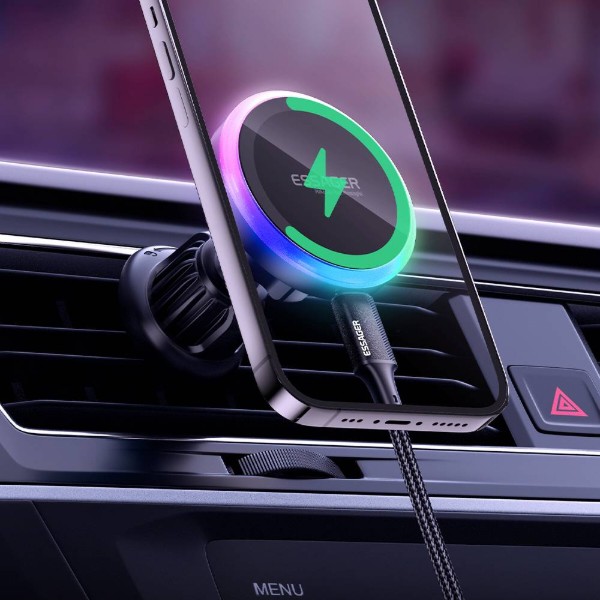 Фото - Автотримач з бездротовою зарядкою Essager Neon magnetic wireless charger car bracket beak hook + paste (EZJCX-NH01-Z)