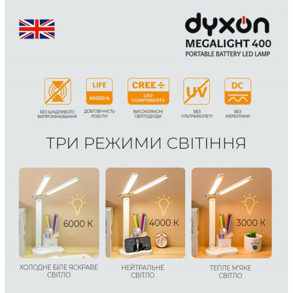 Фото - Настільна лампа Dyxon MEGALIGHT 400 DOUBLE White (DXNLMGLGT400DW)