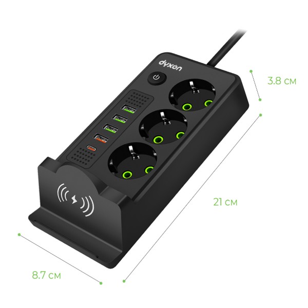 Фото - Мережевий фільтр Dyxon QL-1080 Magnetic 2 м 3 р 4 USB-A 1 USB-C (PD) Black (DXN-QL1080-2M-B)