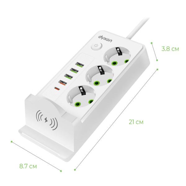 Фото - Мережевий фільтр Dyxon QL-1080 Magnetic 2 м 3 р 4 USB-A 1 USB-C (PD) White (DXN-QL1080-2M-W)