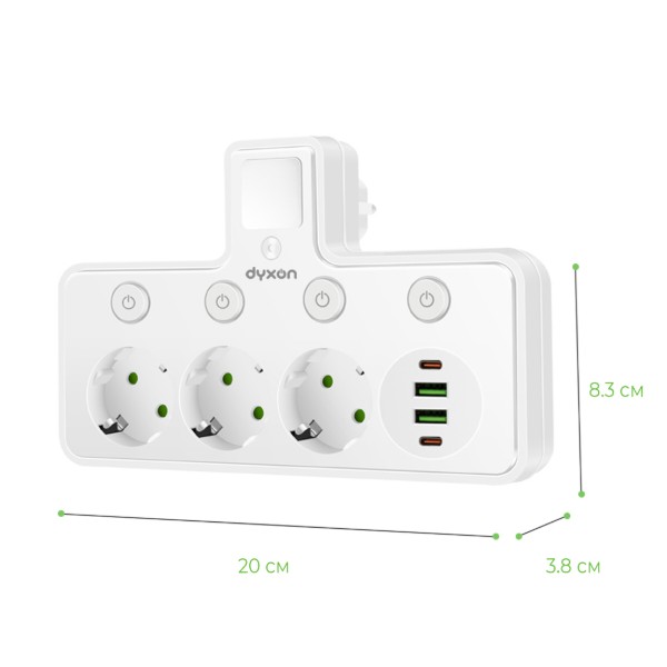 Фото - Мережевий фільтр Dyxon QL-1138U 3 р +LED-нічник White (DXN-QL1138U-FL-W)