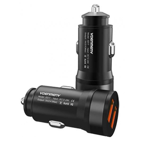 Фото - Автомобільний зарядний пристрій Denmen 2USB 2.4A Black (DZ17-BK)