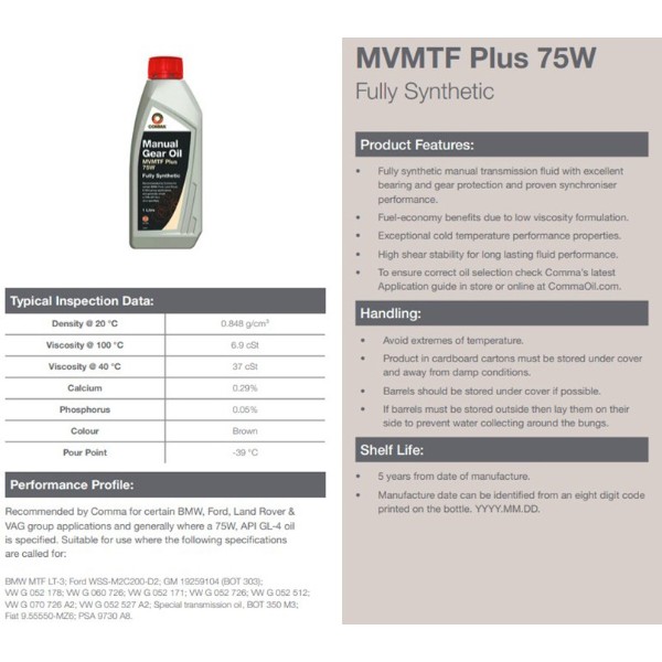 Фото - Олива для авто COMMA MVMTF PLUS 75W FS 1л (FE75W1L)