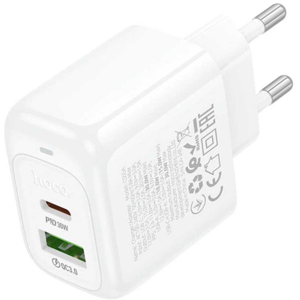 Фото - Мережевий зарядний пристрій HOCO CS55A Surplus PD30W+QC3.0 charger White (6942007631549)