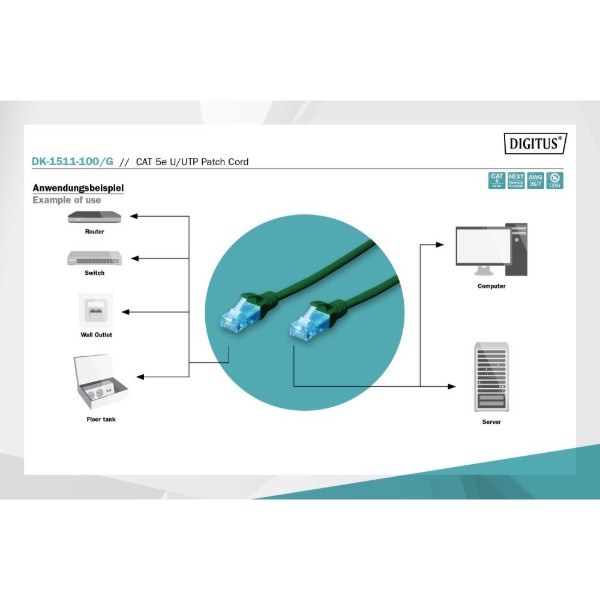Фото - Кабель патч-корд Digitus CAT 5e UTP 10m (DK-1511-100/G) Green