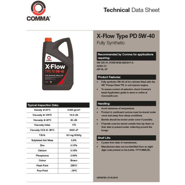 Фото - Олива для авто COMMA X-FLOW TYPE PD 5W-40 5л (XFPD5L)