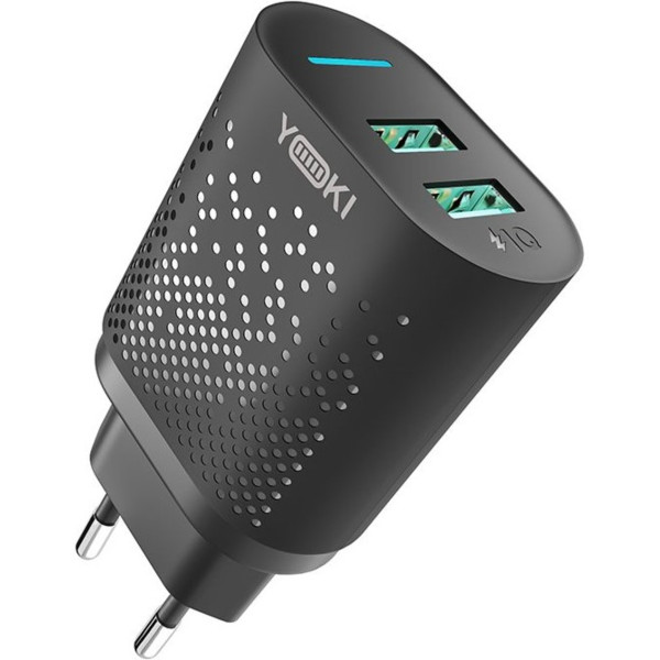 Фото - Мережевий зарядний пристрій YOKI Led Series 12W Black (YK-2.4Dual)