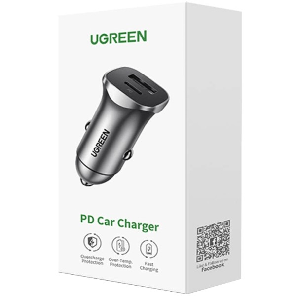 Фото - Автомобильное зарядное устройство UGREEN 2xUSB 30W USB-A + USB-C QC 4.0 EC305 (25845)